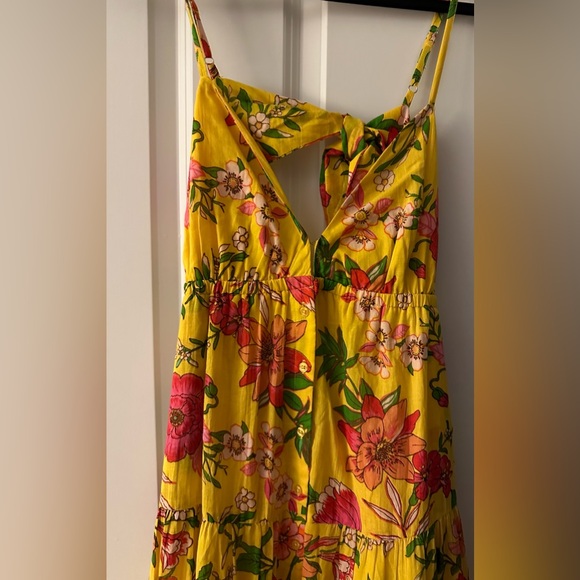 Band Of The Free Women’s Size Small Yellow-Pink Floral Midi Dress Ties Back NWT - Picture 4 of 8